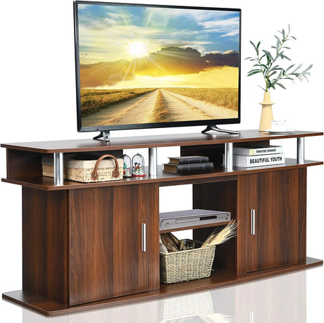 63 Inch TV Entertainment Console Center with 2 Cabinets-Walnut