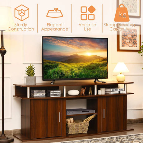 63 Inch TV Entertainment Console Center with 2 Cabinets-Walnut