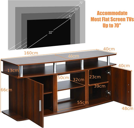 63 Inch TV Entertainment Console Center with 2 Cabinets-Walnut