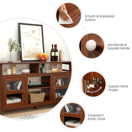 58 Inch TV Stand Entertainment Console Center with 2 Cabinets-Brown