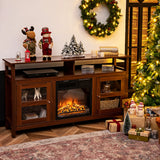 58 Inch TV Stand Entertainment Console Center with 2 Cabinets-Brown
