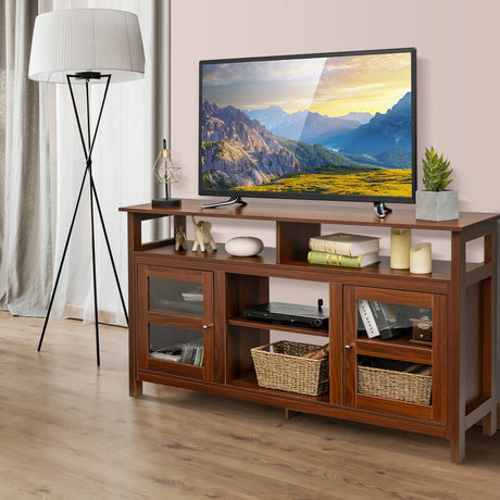 58 Inch TV Stand Entertainment Console Center with 2 Cabinets-Brown