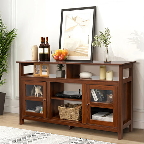 58 Inch TV Stand Entertainment Console Center with 2 Cabinets-Brown