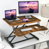 Height Adjustable Stand Up Desk Riser with Large Keyboard Tray and Tablet Holder