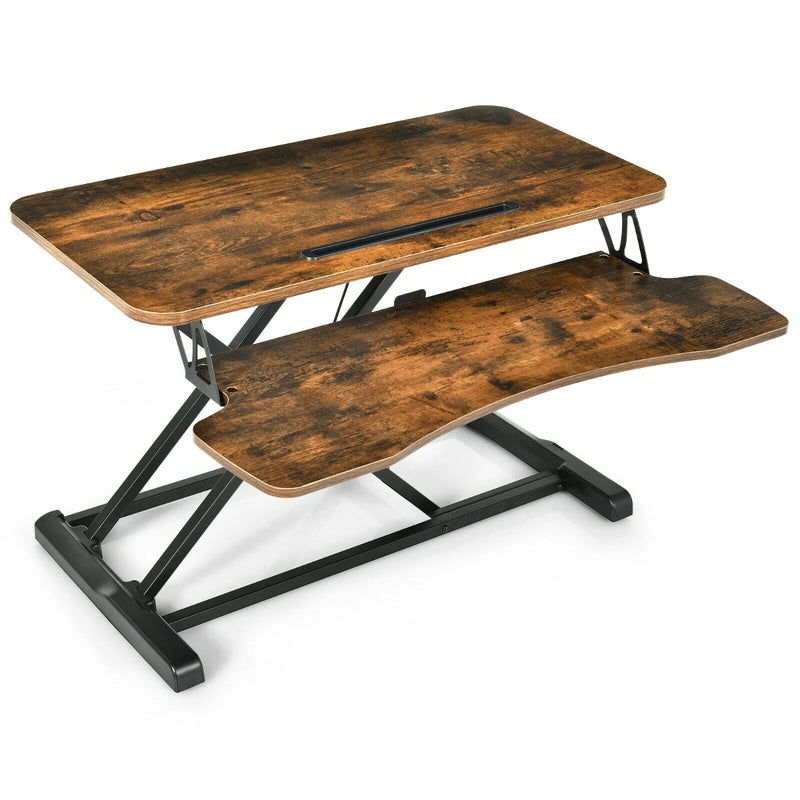 Height Adjustable Stand Up Desk Riser with Large Keyboard Tray and Tablet Holder