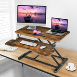 Height Adjustable Stand Up Desk Riser with Large Keyboard Tray and Tablet Holder