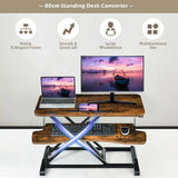 Height Adjustable Stand Up Desk Riser with Large Keyboard Tray and Tablet Holder