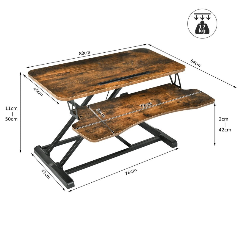 Height Adjustable Stand Up Desk Riser with Large Keyboard Tray and Tablet Holder