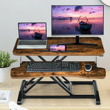 Height Adjustable Stand Up Desk Riser with Large Keyboard Tray and Tablet Holder