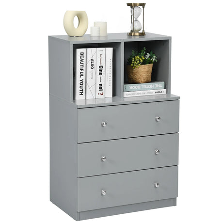 3 Drawer Dresser with Cubbies Storage Chest for Bedroom Living Room-Gray