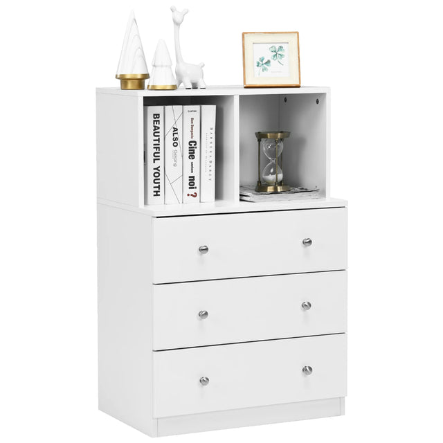 3 Drawer Dresser with Cubbies Storage Chest for Bedroom Living Room-White