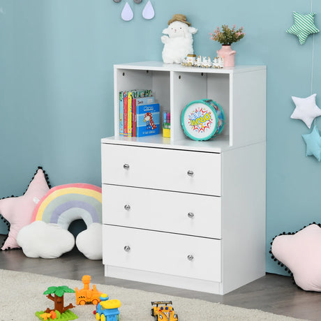 3 Drawer Dresser with Cubbies Storage Chest for Bedroom Living Room-White