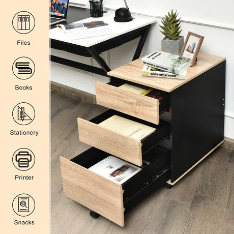3-Drawer Mobile File Cabinet with Anti-tilt Design for Home & Office