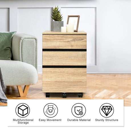 3-Drawer Mobile File Cabinet with Anti-tilt Design for Home & Office