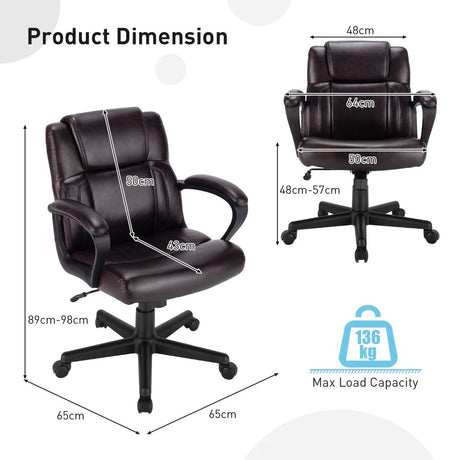 Ergonomic Swivel Computer Chair with Padded Armrests for Office