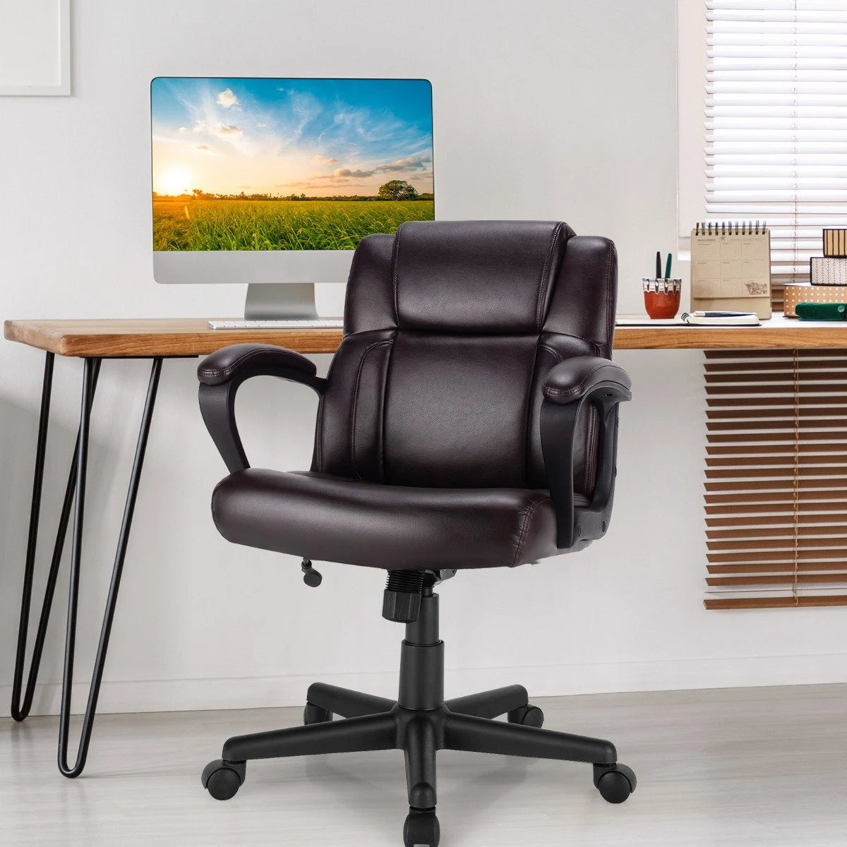 Ergonomic Swivel Computer Chair with Padded Armrests for Office