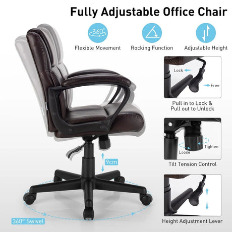 Ergonomic Swivel Computer Chair with Padded Armrests for Office