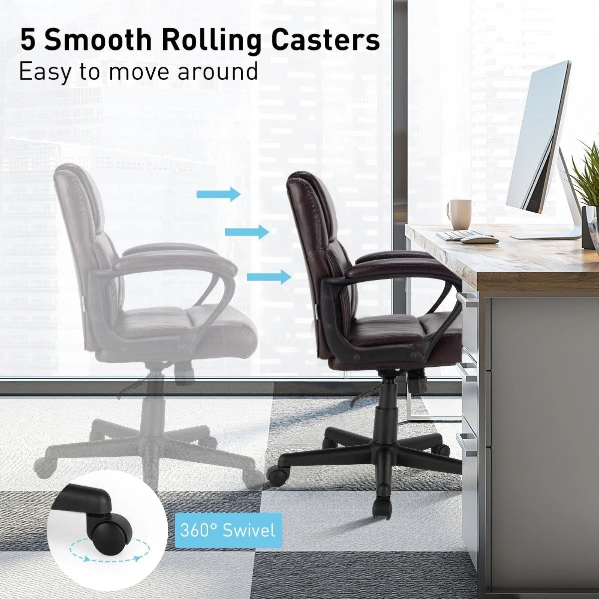Ergonomic Swivel Computer Chair with Padded Armrests for Office
