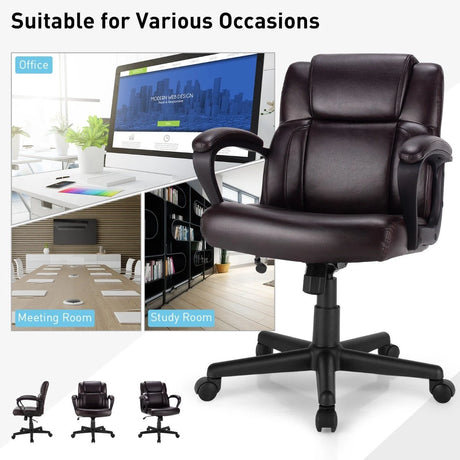 Ergonomic Swivel Computer Chair with Padded Armrests for Office