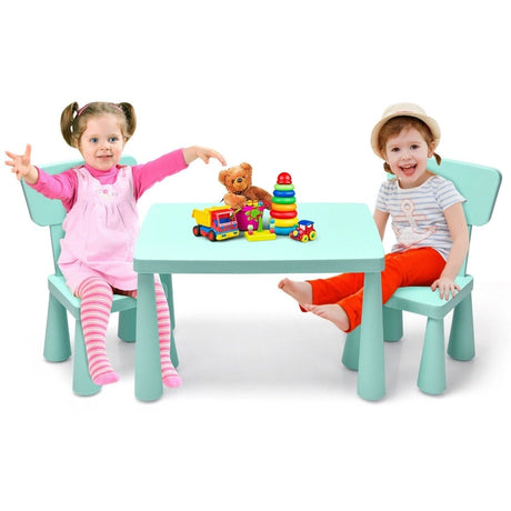 3 Pieces Kids Table Set with 2 Chairs for Reading-Green