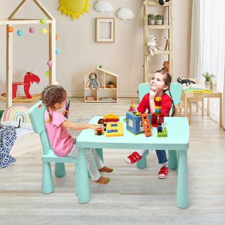 3 Pieces Kids Table Set with 2 Chairs for Reading-Green
