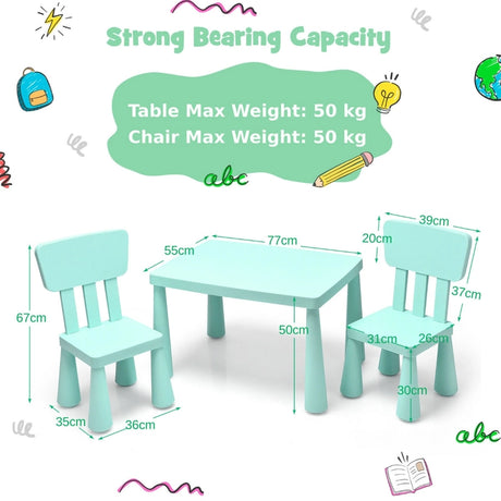 3 Pieces Kids Table Set with 2 Chairs for Reading-Green