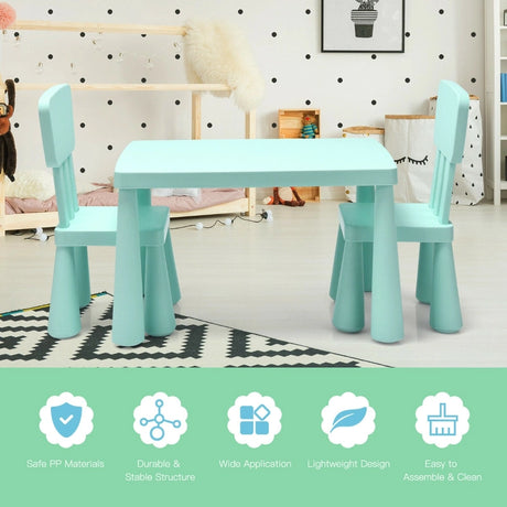3 Pieces Kids Table Set with 2 Chairs for Reading-Green