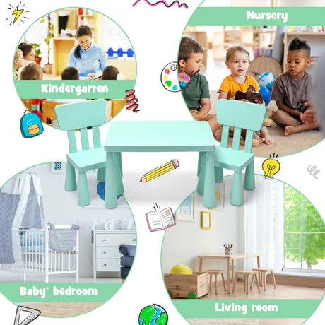 3 Pieces Kids Table Set with 2 Chairs for Reading-Green