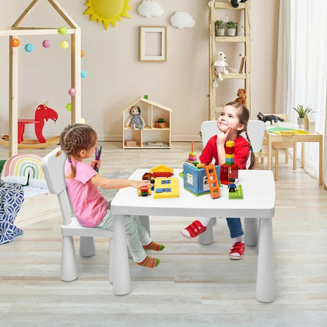 3 Pieces Kids Table Set with 2 Chairs for Reading-White