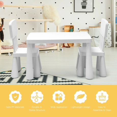3 Pieces Kids Table Set with 2 Chairs for Reading-White