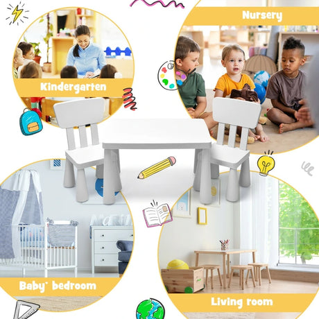 3 Pieces Kids Table Set with 2 Chairs for Reading-White