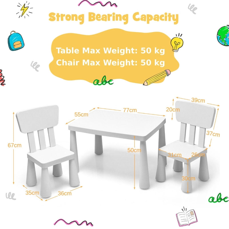 3 Pieces Kids Table Set with 2 Chairs for Reading-White