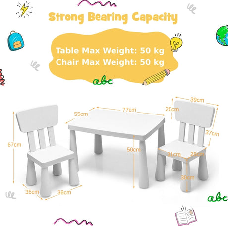 3 Pieces Kids Table Set with 2 Chairs for Reading-White