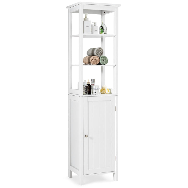Freestanding Storage Cabinet With 3-Tier Shelf and Door for Bathroom-White