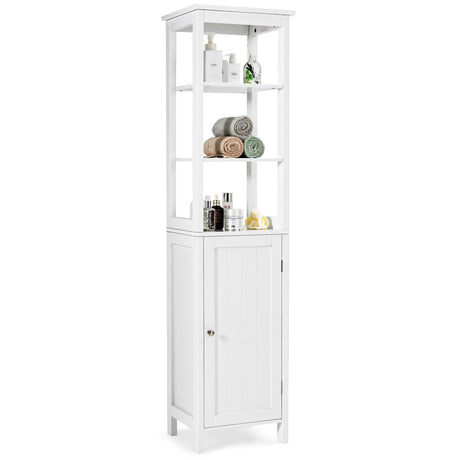 Freestanding Storage Cabinet With 3-Tier Shelf and Door for Bathroom-White