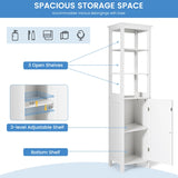 Freestanding Storage Cabinet With 3-Tier Shelf and Door for Bathroom-White