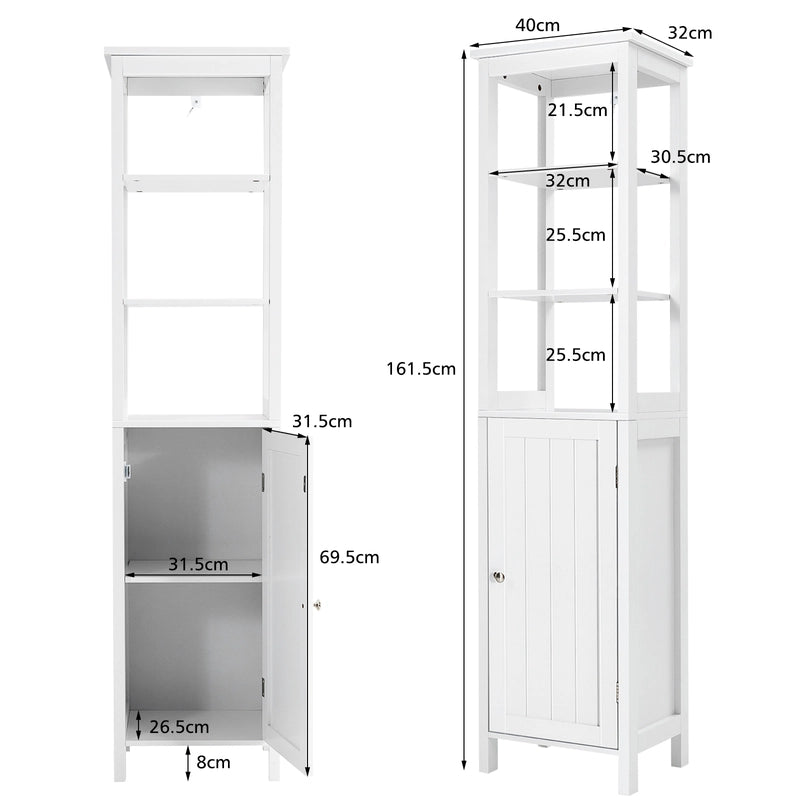 Freestanding Storage Cabinet With 3-Tier Shelf and Door for Bathroom-White