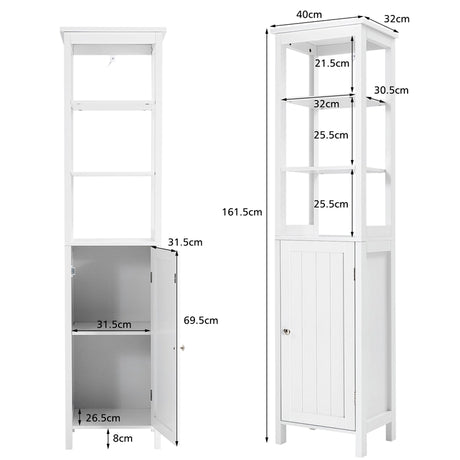 Freestanding Storage Cabinet With 3-Tier Shelf and Door for Bathroom-White