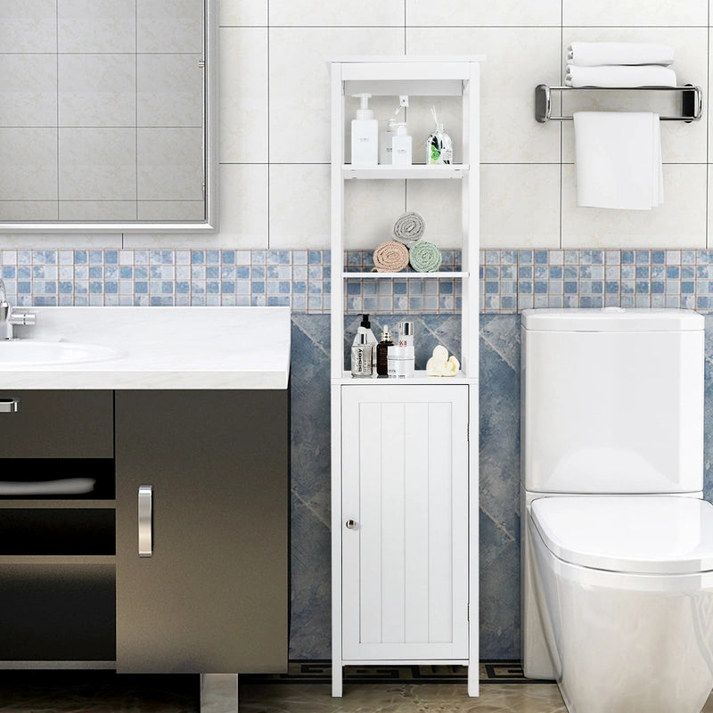 Freestanding Storage Cabinet With 3-Tier Shelf and Door for Bathroom-White