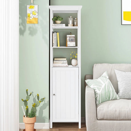Freestanding Storage Cabinet With 3-Tier Shelf and Door for Bathroom-White