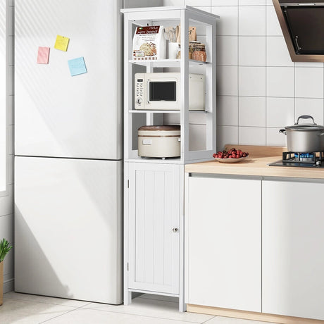 Freestanding Storage Cabinet With 3-Tier Shelf and Door for Bathroom-White
