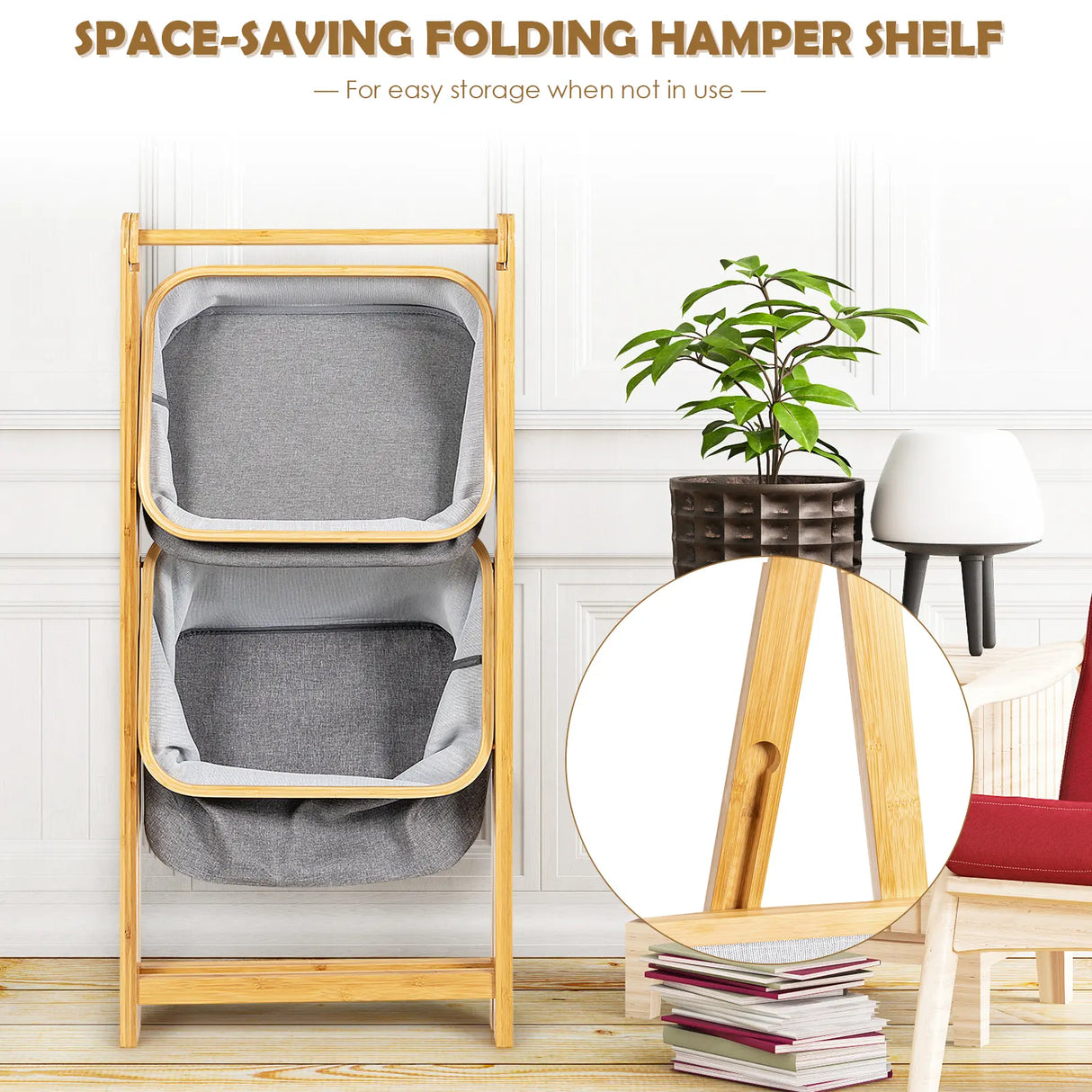 Folding bamboo bathroom organizer 44.5 x 35 x 97.5 cm