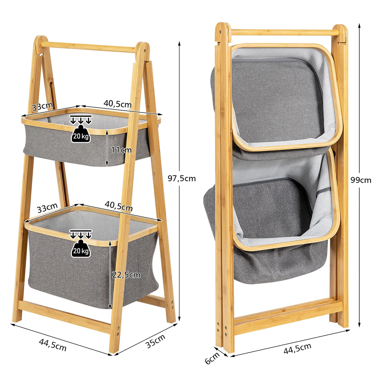 Folding bamboo bathroom organizer 44.5 x 35 x 97.5 cm