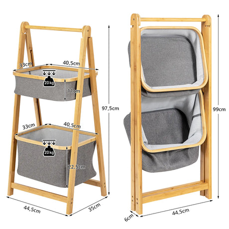 Folding bamboo bathroom organizer 44.5 x 35 x 97.5 cm