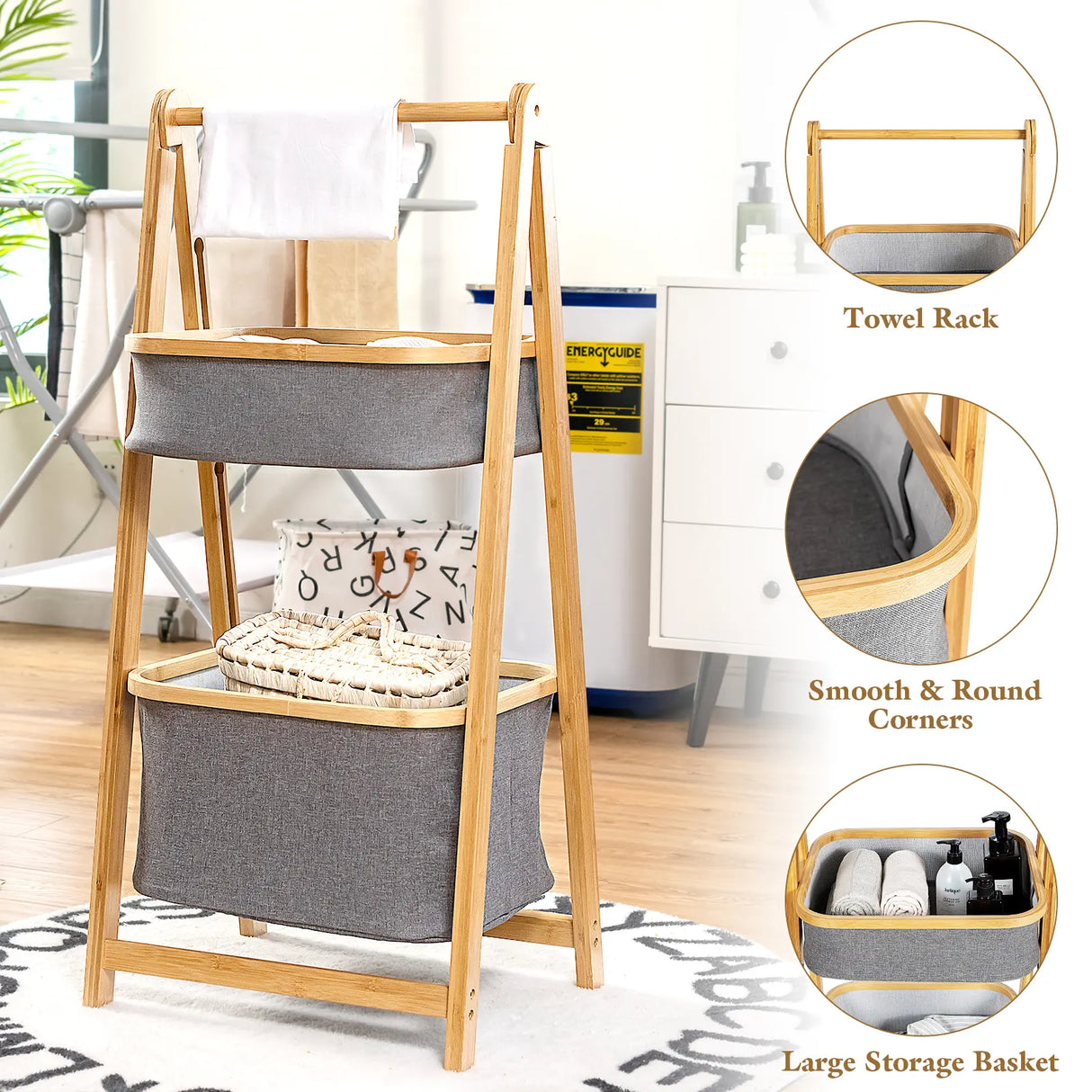 Folding bamboo bathroom organizer 44.5 x 35 x 97.5 cm