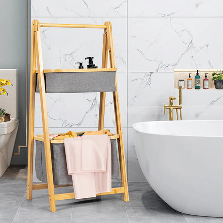Folding bamboo bathroom organizer 44.5 x 35 x 97.5 cm