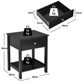 2 Pcs Wooden Nightstand End Sofa Side Table with Drawer and Storage Shelf-Black