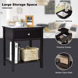 2 Pcs Wooden Nightstand End Sofa Side Table with Drawer and Storage Shelf-Black