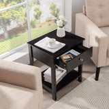 2 Pcs Wooden Nightstand End Sofa Side Table with Drawer and Storage Shelf-Black