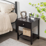 2 Pcs Wooden Nightstand End Sofa Side Table with Drawer and Storage Shelf-Black
